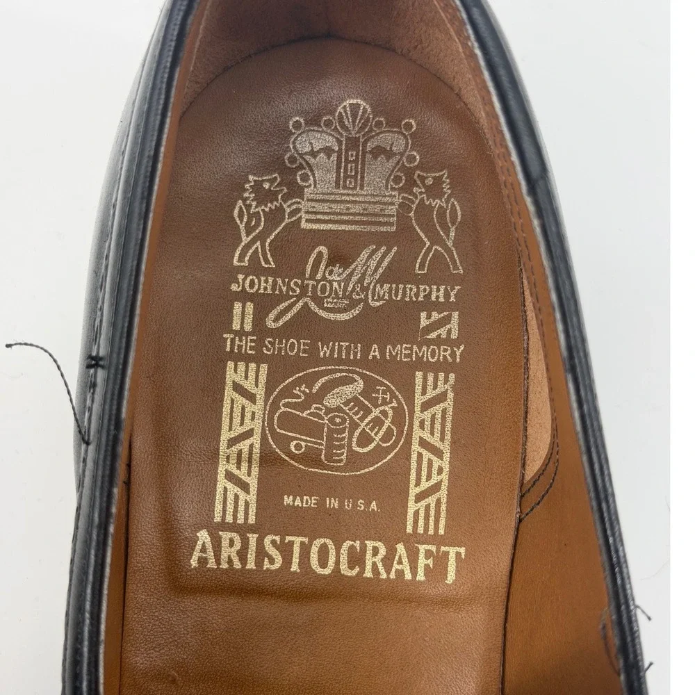 VTG 80s Johnston & Murphy Aristocraft Black Leather Wingtip Tassel Loafers 10.5R